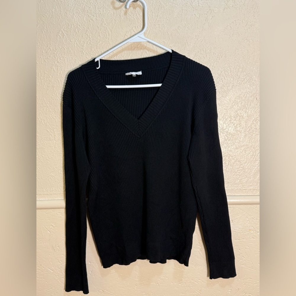 Korye Women’s Black V-Neck Ribbed Sweater Size 1X Stretchy